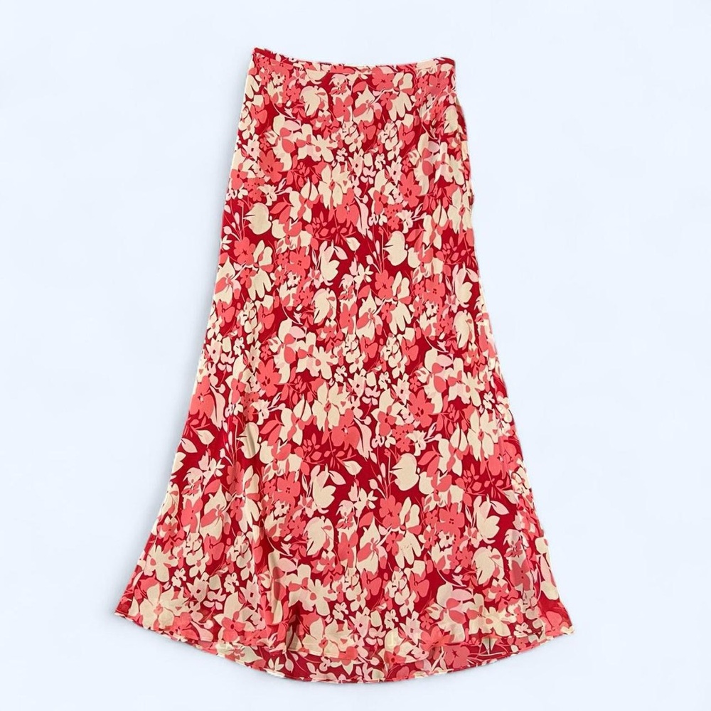 Vintage Y2k Silk Maxi Skirt Sleeveless Top Set Red Pink Floral Romantic 2000s - Picture 3 of 8